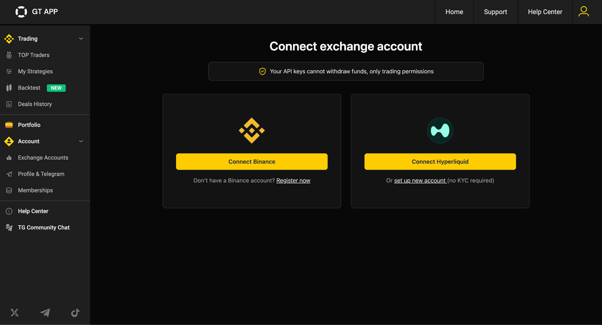 2. Link your Hyperliquid to GT App account